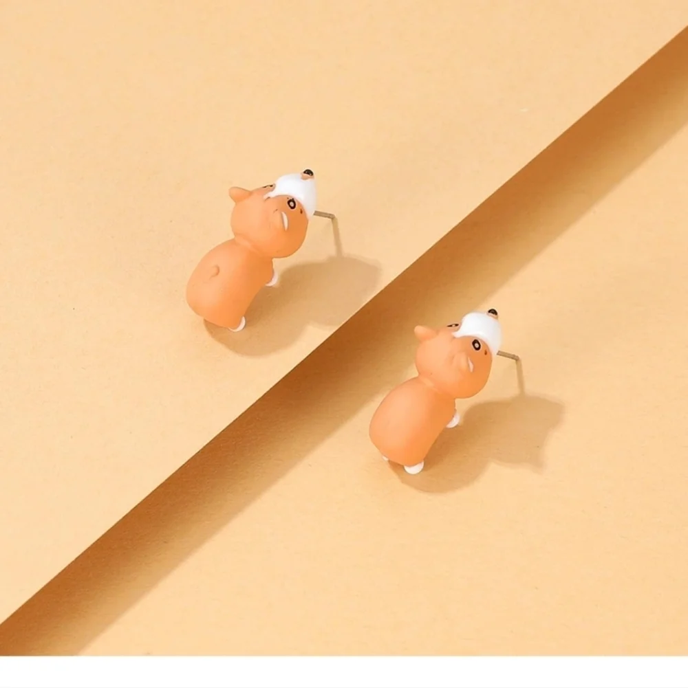 Brown and White Corgi Earrings